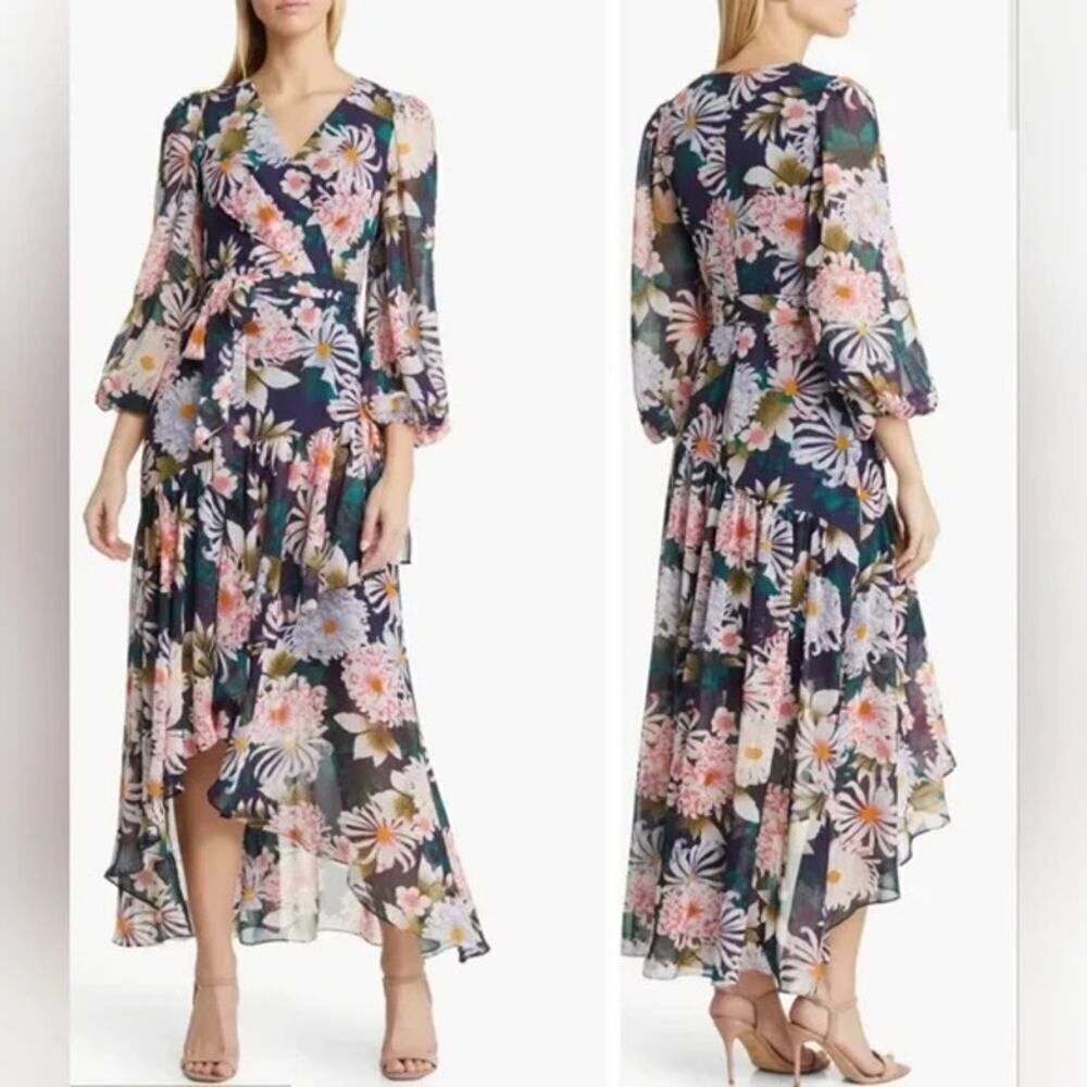 NEW Eliza J Floral Ruffled Long Sleeve Maxi Dress Women's Size 6